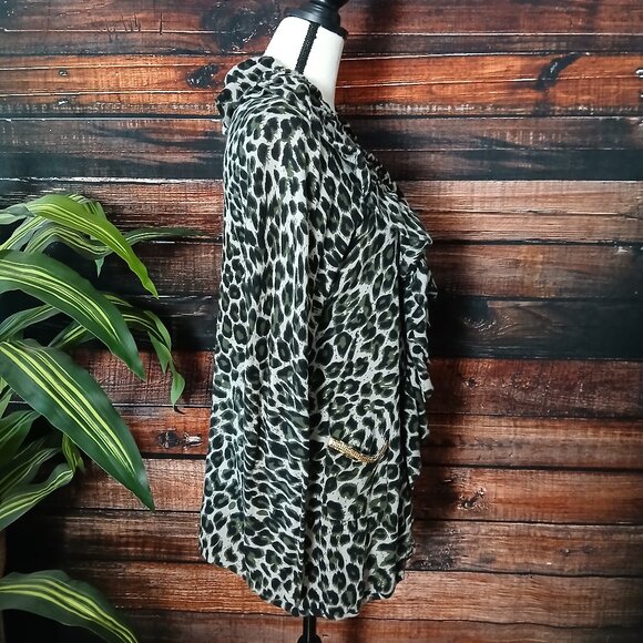 INC International Concepts Sweater Cardigan XL Camo Leopard Ruffle Front - Picture 7 of 11